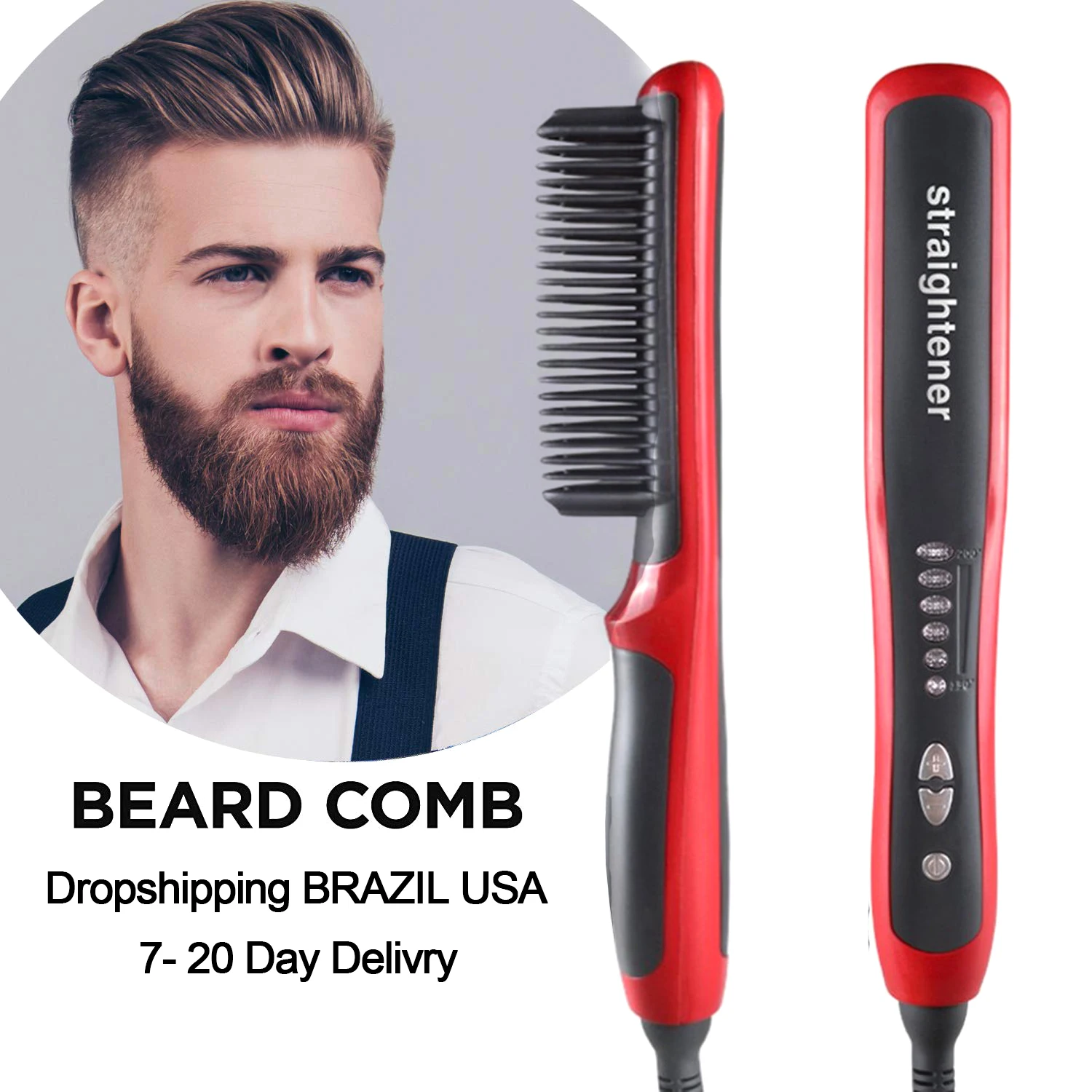 

Styling Tools Multi-function Beard Straightener Hair Styling Brush Tool Hot Ceramic Electric Straightener Curler Hot Comb Beauty