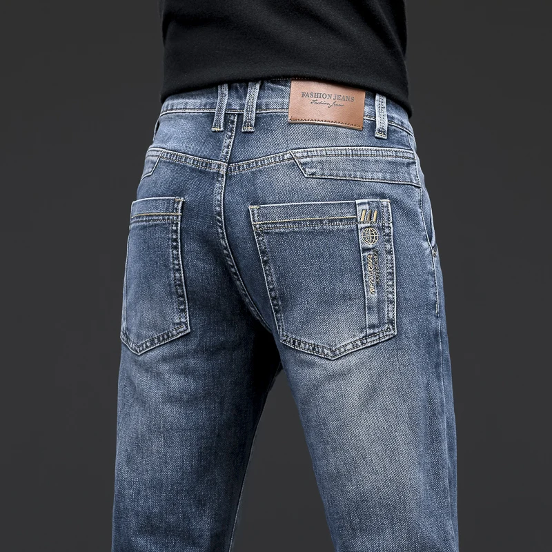 

Новинка 2023 мужские джинсы классический стиль деловые повседневные усовершенствованные Стрейчевые классические джинсовые брюки серые синие мужские брюки