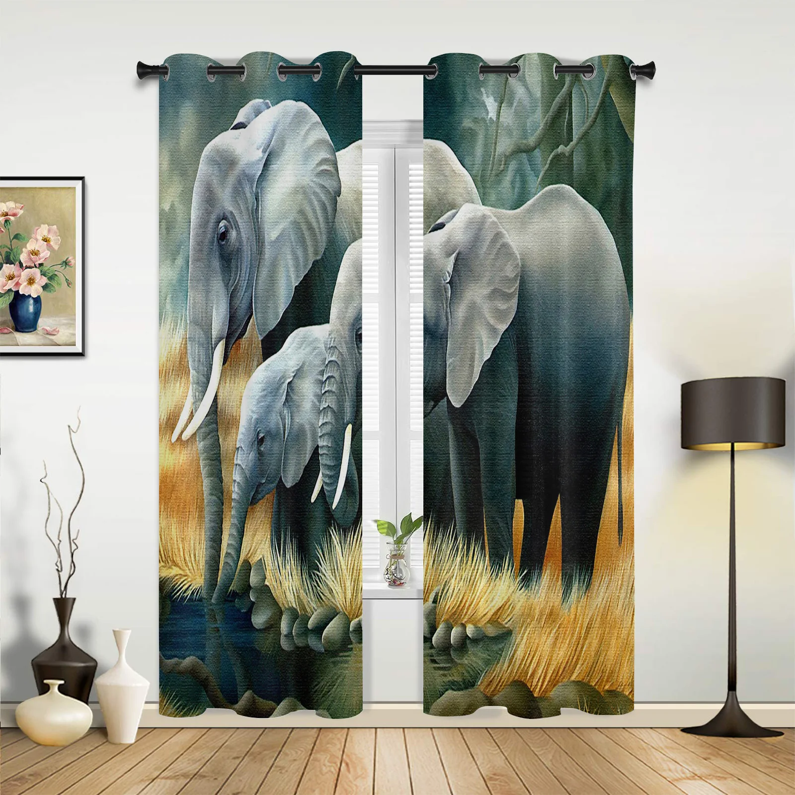 

African Animal Elephant Curtains for Bedroom Living Room Drapes Kitchen Children's Room Window Curtain Modern Home Decor