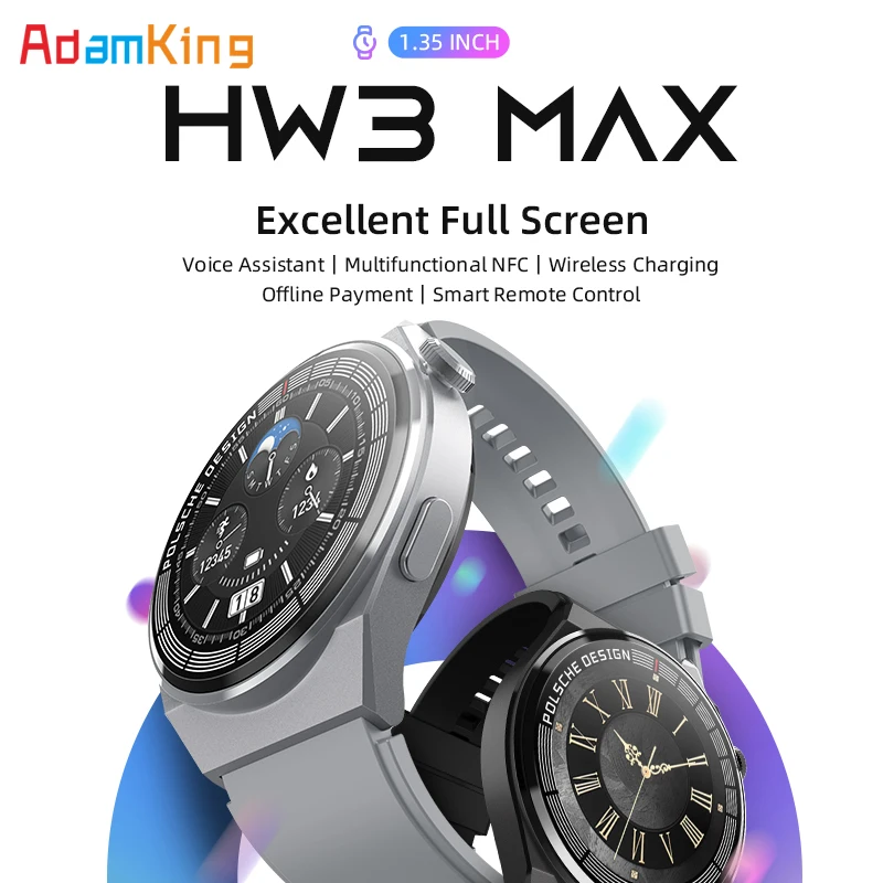 

Smart Watch Men HW3 MAX 1.35inch NFC Blue Tooth Call Wireless Charger Voice Assistant Sport Smartwatch Heart Rate Monitor Sports