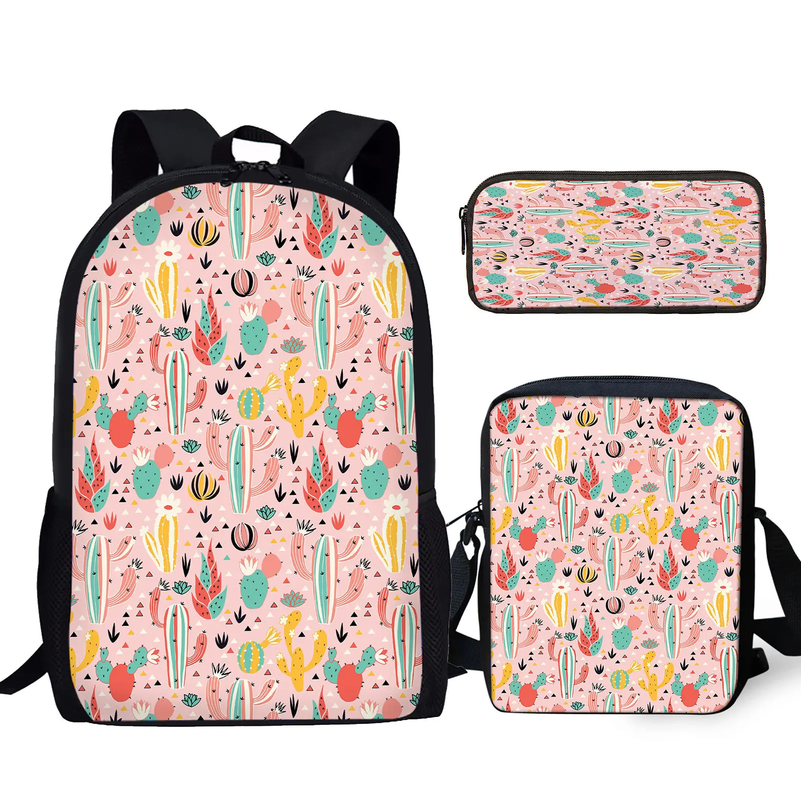 

YIKELUO Fashion Cartoon Cactus/potted Plant Design Girls Spring Outing Pink Backpack Messenger Bag Student Back To School Gift