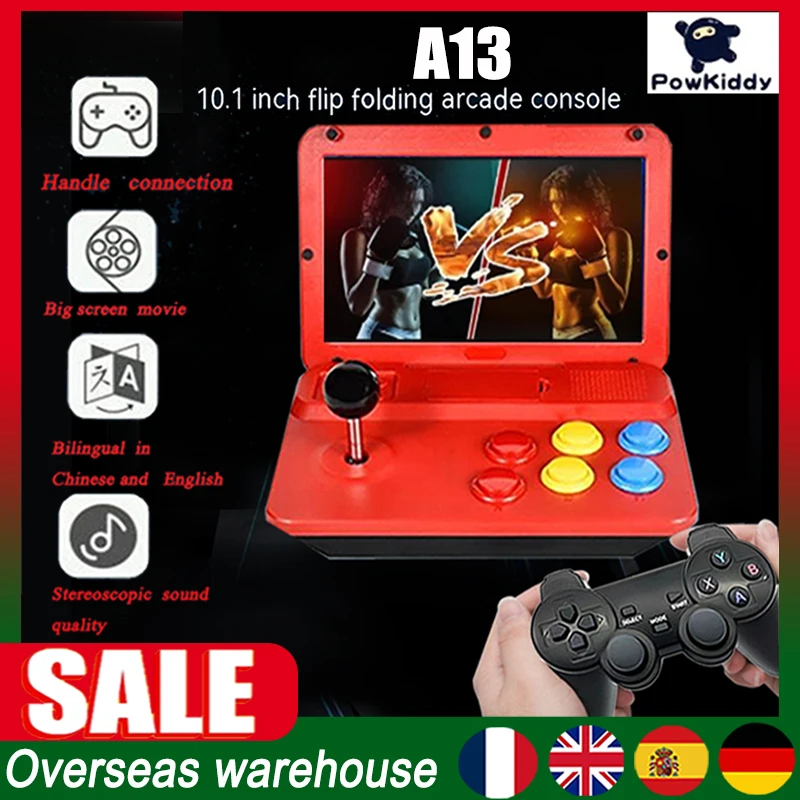 

2023 Hot Powkiddy A13 Video Game Console 10 Inch Large Screen Joystick HD Output Mini Arcade Retro Game Players CPU Simulator