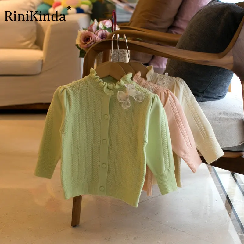 

Весенний однобортный Топ с длинным рукавом для маленьких девочек, верхняя одежда для малышей, Детская вязаная одежда, Флокированный свитер