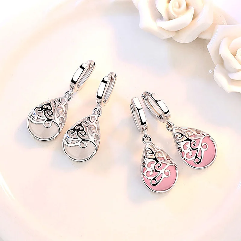 

Fashion Light Colored Opal Totem Flower Pendant Earrings Women Luxury Jewelry Brand Stainless Steel Dangle Earrings for Girls