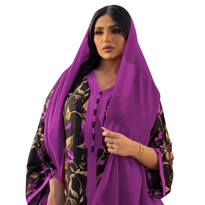 ICCLEK Abayas Kaftan Muslim Woman Dress Jilbab Moroccan Caftan Royal Women Dubai Hijab For Women Chiffon Hijab