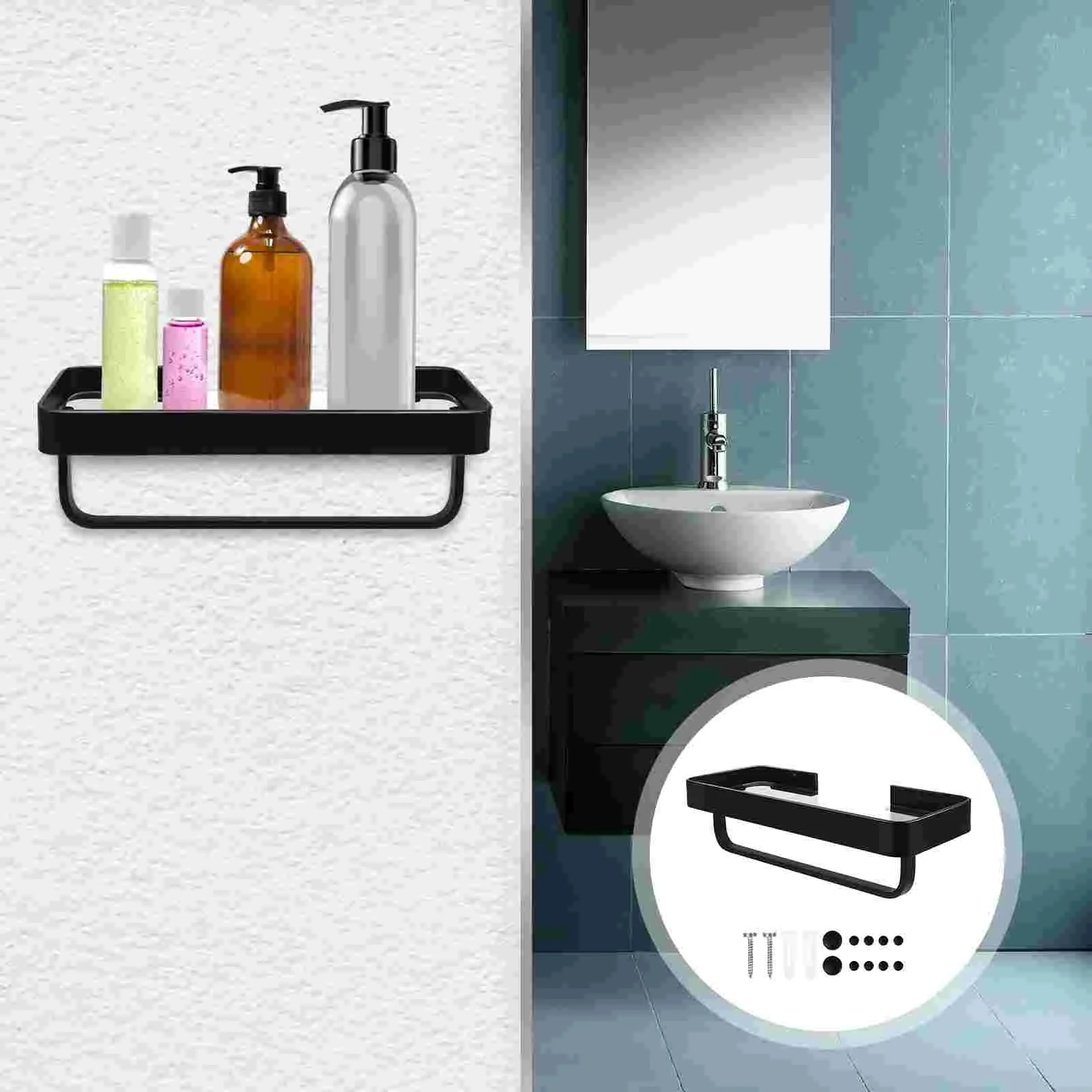 

Storage Shelves Wall Bathroom Floating Shelf Rack Kitchen Towel Holder Hanging Organizer Shower Toiletriesmakeup Bar W Mount