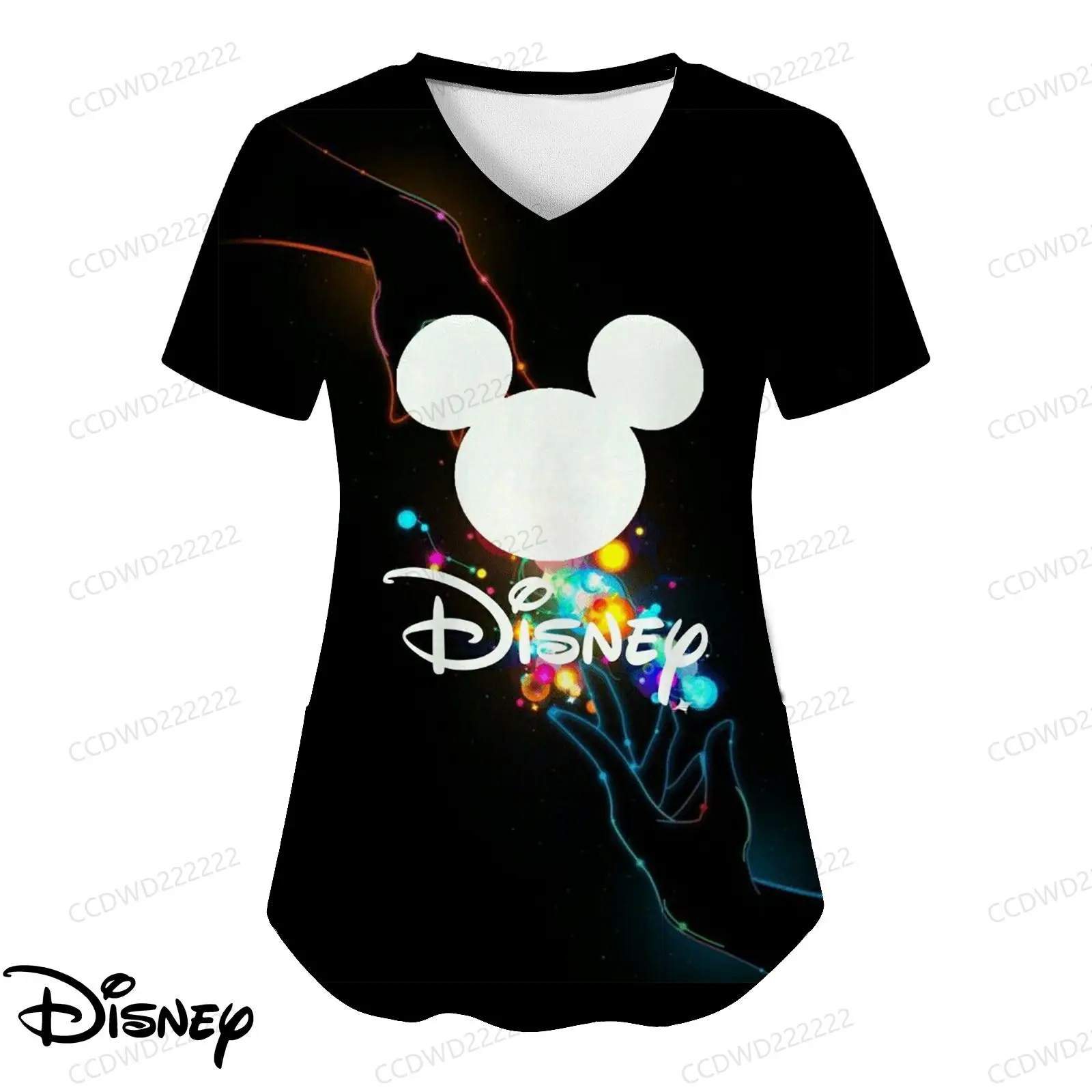 

Женская одежда, топы, футболка Disney, футболка с V-образным вырезом, больничный карман, Минни, униформа медсестры, топ с карманами Микки, 2023