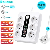 power strip 6 way ac outlets eu plug socket pd type c usb charging port with 2m extension cable for home office pc tv smartphone