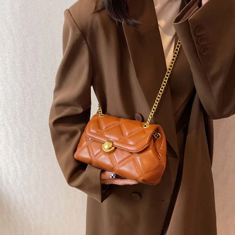 New Fashion Shoulder Underarm Bag Rhombus Chain Messenger Bags Retro Leather Simple Crossbody Storage Commute Portable Satchel