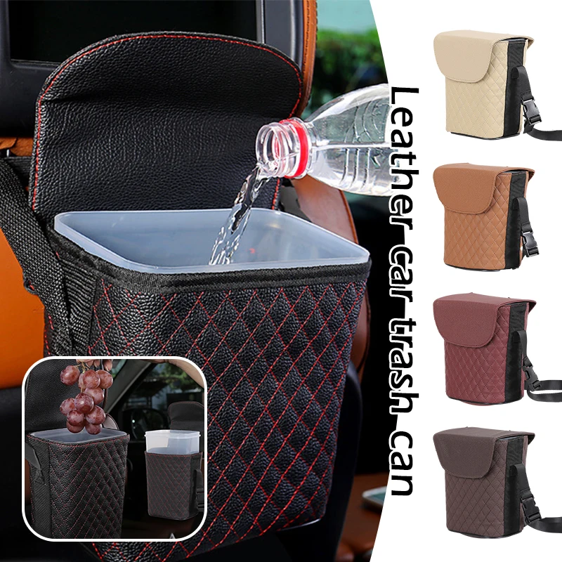 

Portable Car Organizer Seat Back Hanging Leather Trash Can Waterproof Bottle Holder Storage Box Multifunc Bucket Storage Bag