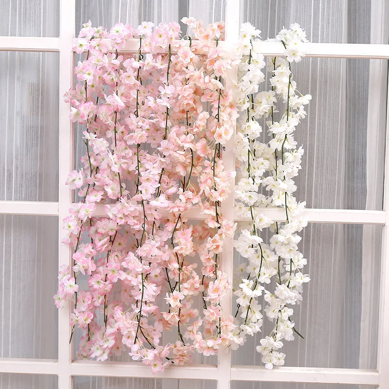 

1.8M Flower Garland Artificial Flower String With Leaves Silk Sakura Cherry Blossom Ivy Vine For Home Garden Wedding Arch Decor