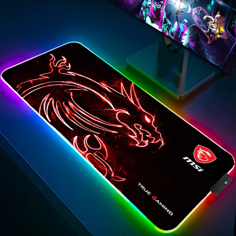 

Коврик для мыши с красным драконом, игровые компьютерные ноутбуки Msi Ped 900x400 Rgb, набор для клавиатуры, Настольный коврик для мыши с подсветкой,...