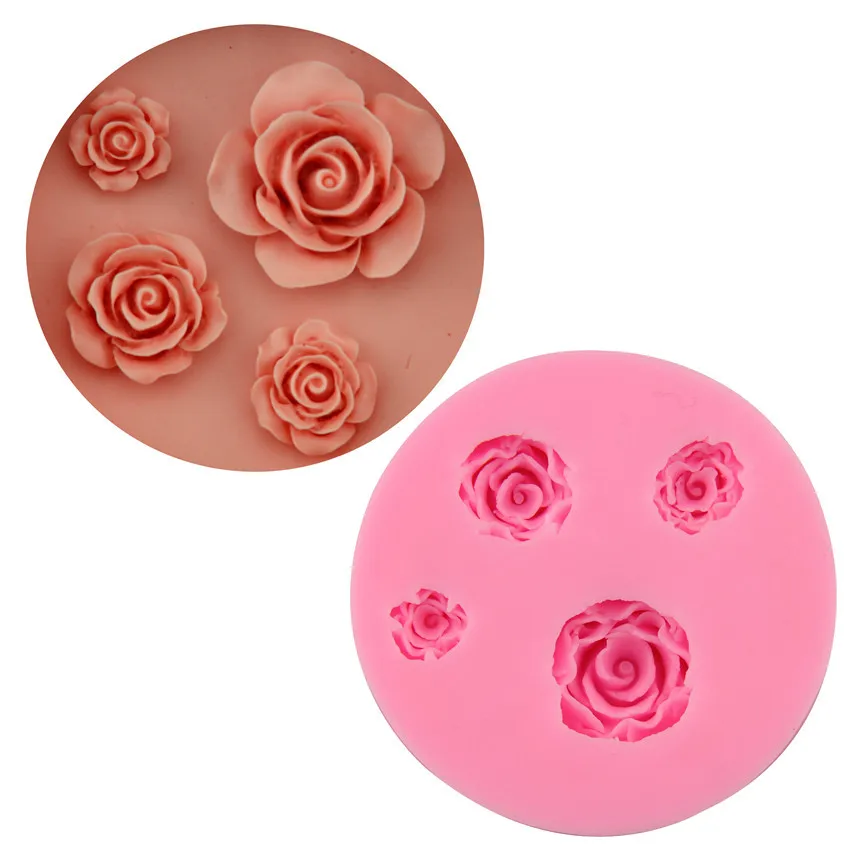 

2022 New 4 holes Roses Shape Chocolate Silicone Mold Fondant Mould Cake Decoration Tools DIY Flowers Baking Tools Ice Cube Mold
