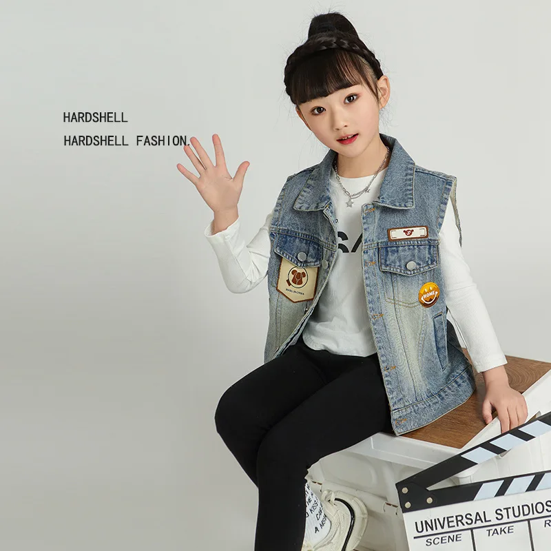 Топ для маленьких девочек жилет детей старшего возраста 2024 джинсовый на весну и