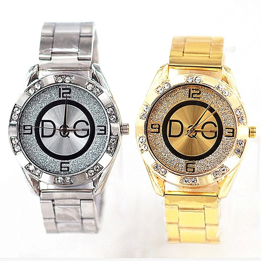 DQG Hot sell Women's Stainless steel luxury watch, crystal quartz bracelet, gold and silver, 2023