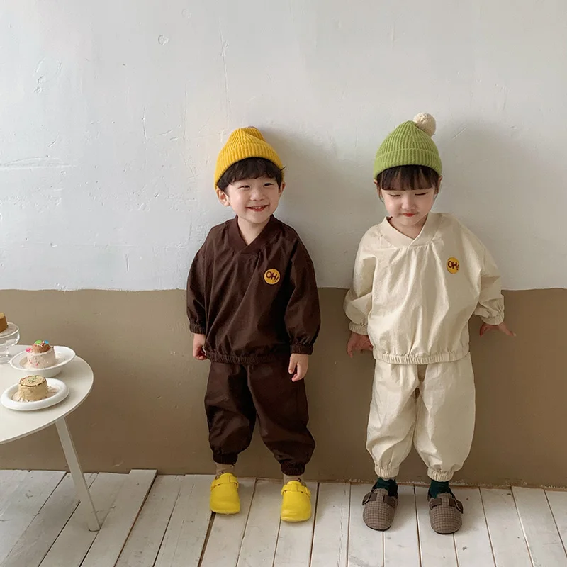 

MILANCEL 2022 Autumn Kids Clothing Set Casual Boys Suit V Neck Hoodie and Pants 2 Pcs Girls Clothes Set