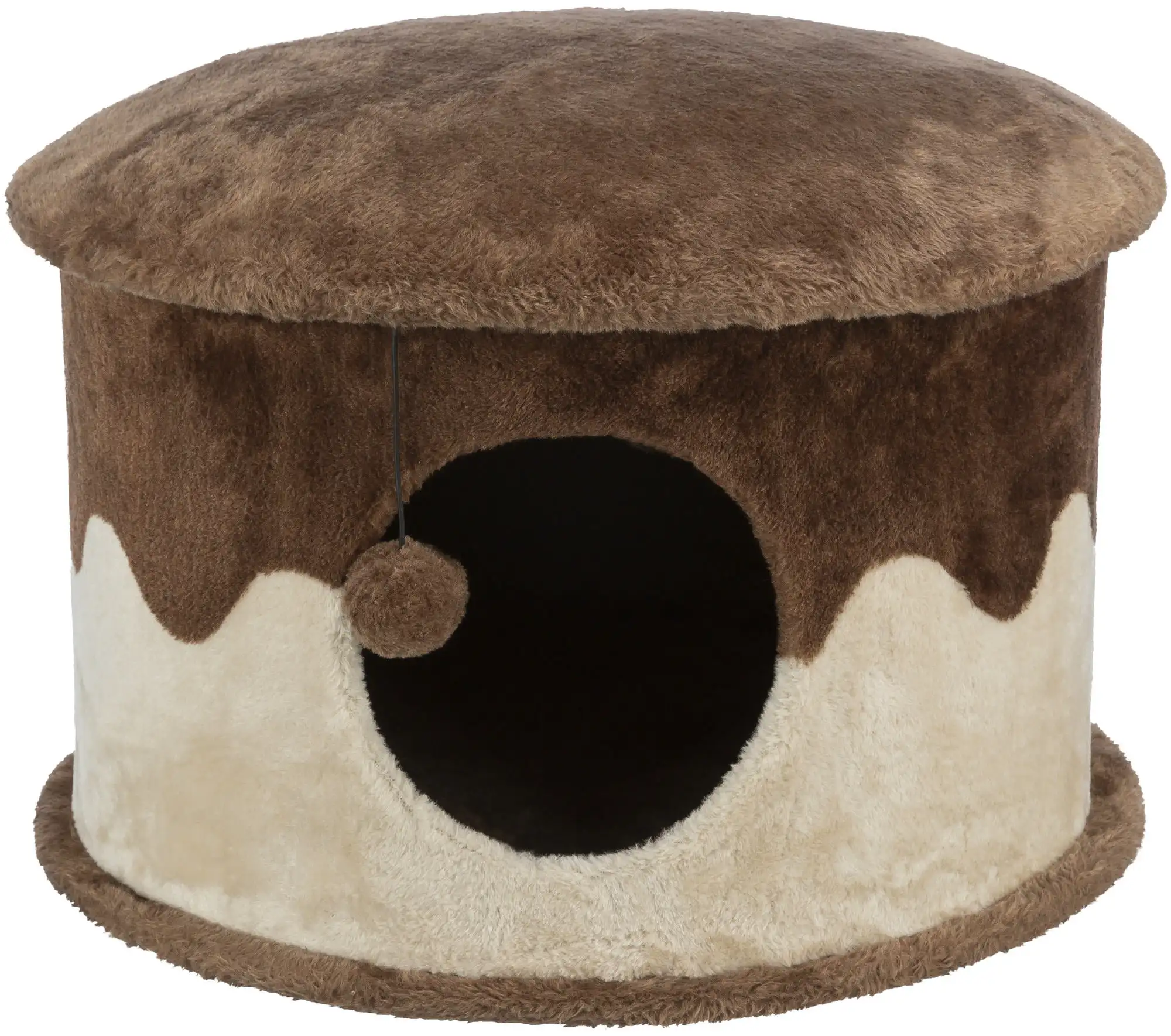 

Cozy Plush Cover Indoor Cat Condo with a Cat Toy on String, Brown-Beige