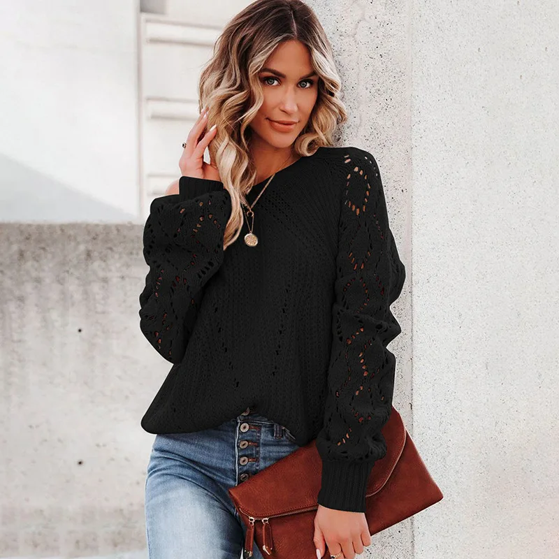 

Женский трикотажный свитер с длинным рукавом и круглым вырезом