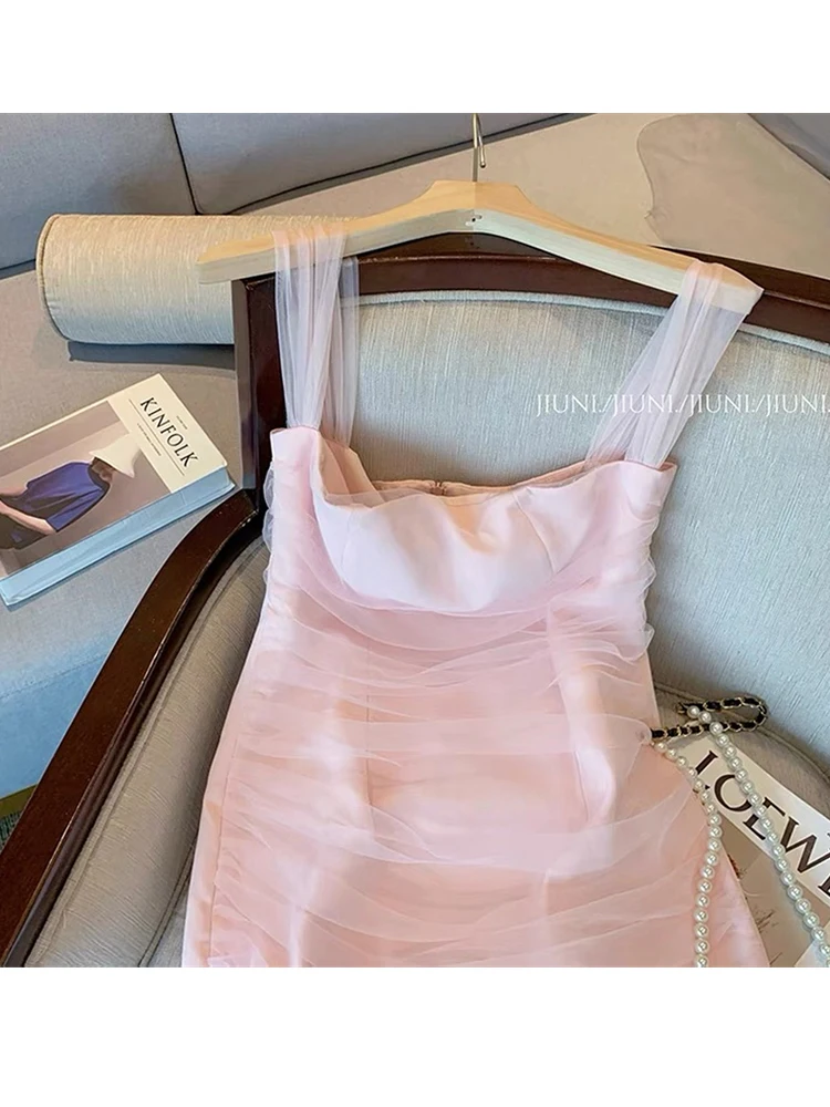 Розовое милое элегантное платье принцессы женское корейское сексуальное