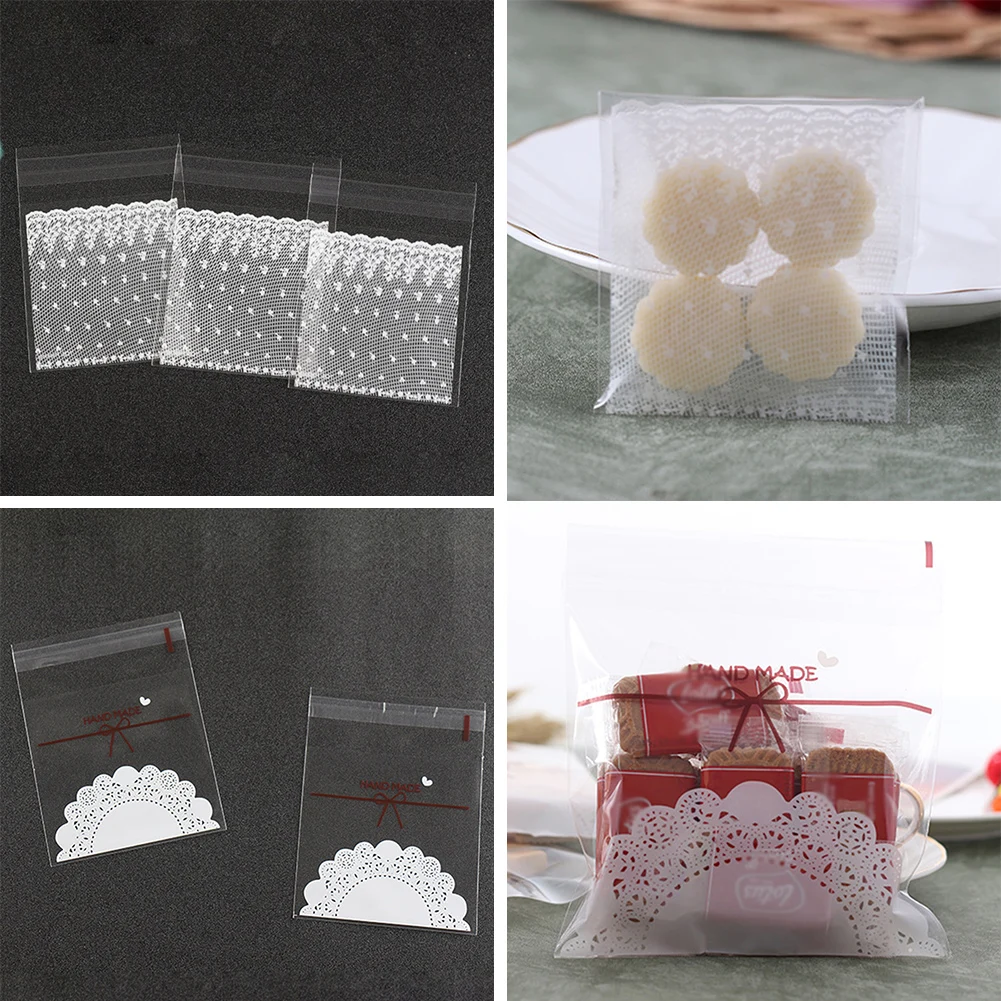 

100pcs Transparent Printed Snack Candy Cookies Beads Moisture Proof Self Adhesive Gift Bag Pouches Wedding Brithday Gifts DIY