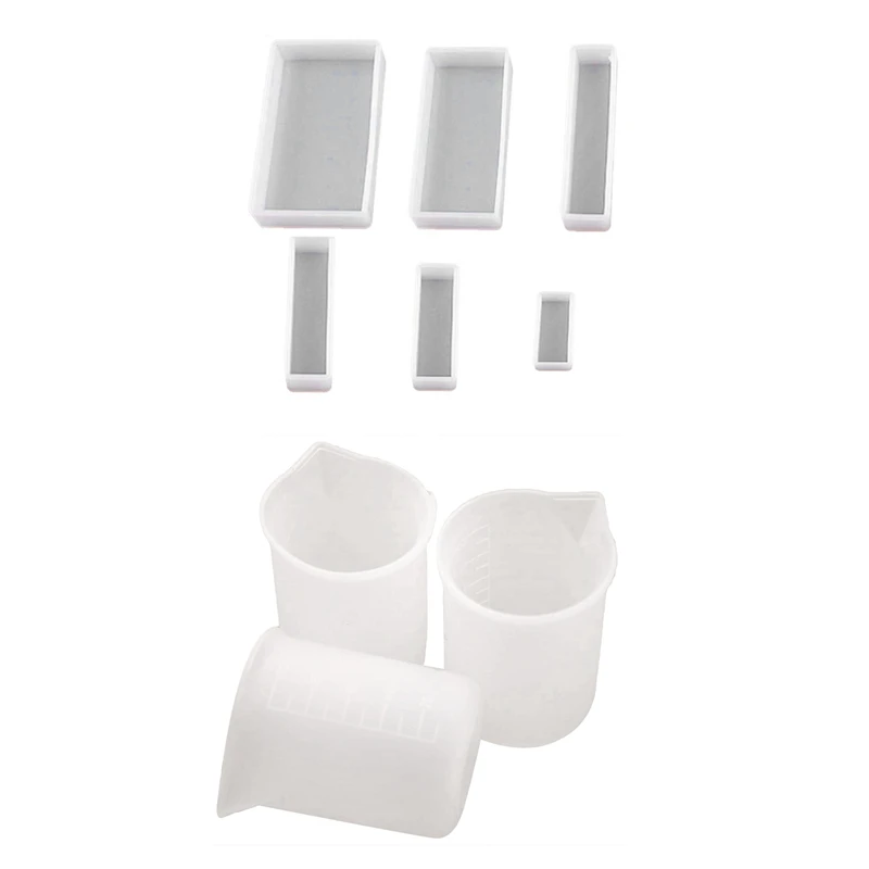 

6 Style Square Resin Mold Diy Transparency Flexible Silicone Molds For Coaster,Cement And Polymer Clay With 3 Pcs Silicone Measu