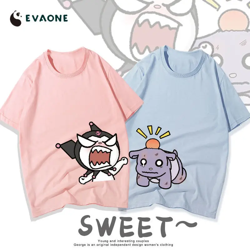 

Новинка Kawaii Милая Sanrio Kuromi Baku футболка с коротким рукавом из чистого хлопка парные свободные подарки на день рождения подарки для Девушки Игрушки для девочек