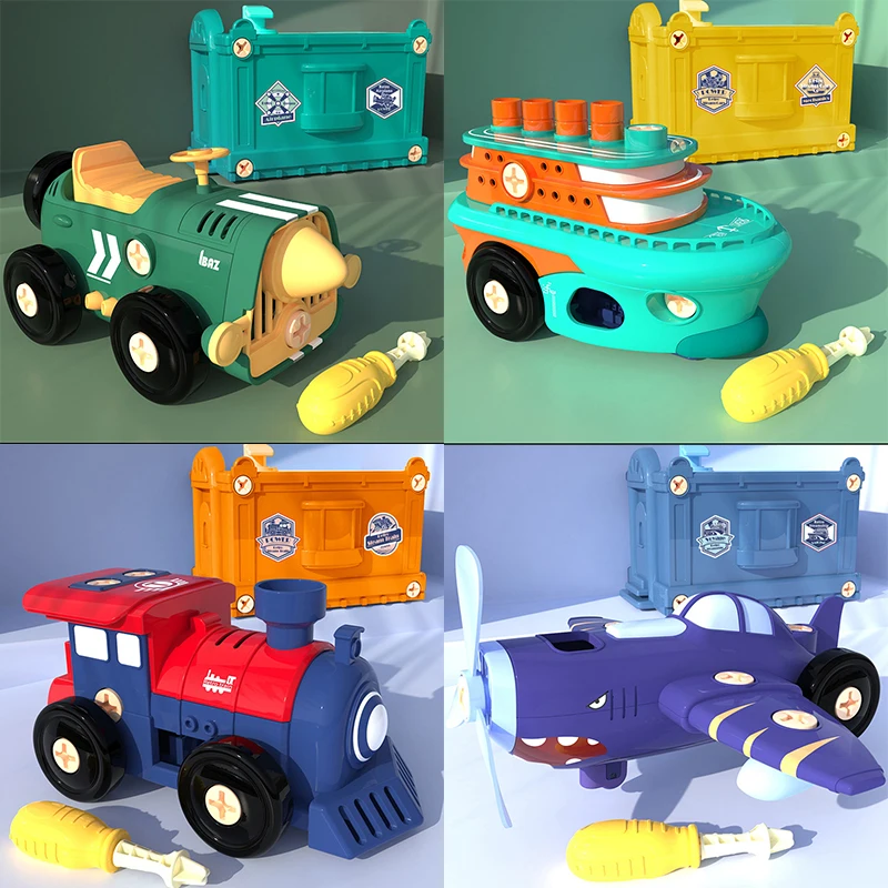 

Children's DIY Electric Toys Assembled Airplane Train Car Hands-on Steam Ship Retro Disassembly Screw Puzzle Toys Gift