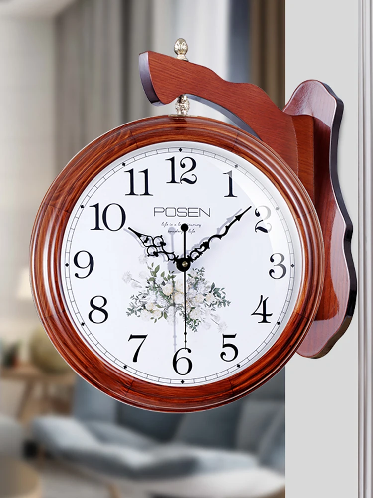 

Simple Digital Wall Clock Modern Design Creative Chinese Wood Silent Living Room Wall Clock Double Sided Reloj Pared Home Decor