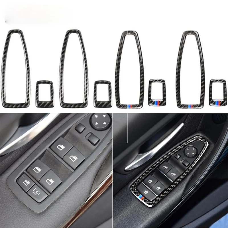 

4pcs Real Carbon Fiber Sticker Fur BMW F30 F20 F21 F34 1 3 Series GT Window Lift Switch Cover Car Interior Accessories