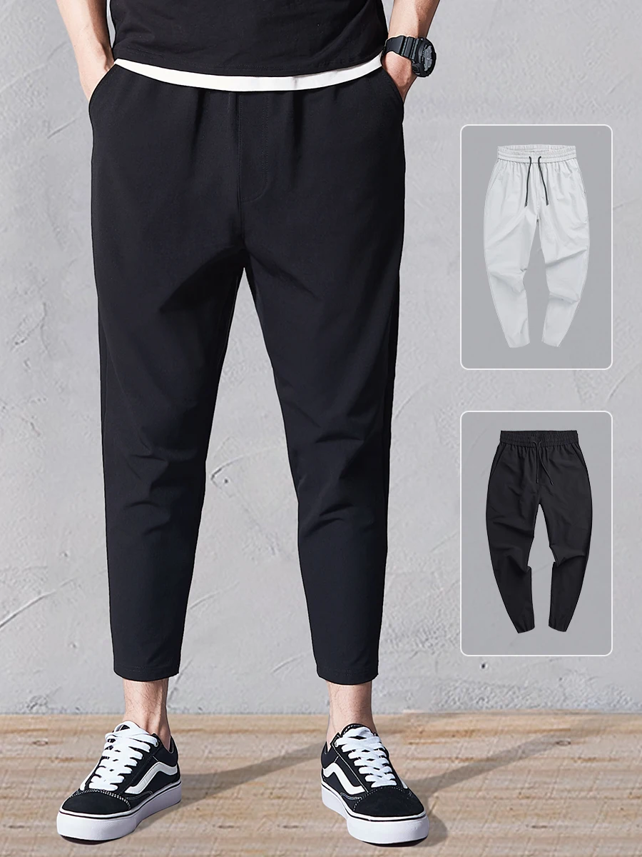 Cropped Pants Loose Summer Skinny Casual Men's Woven Quick-Drng Trendy Spring and Autumn Ice Silk Harem