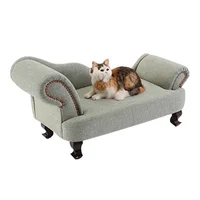 Luxury cotton linen cover pet dog bed sofa with solid wood frame