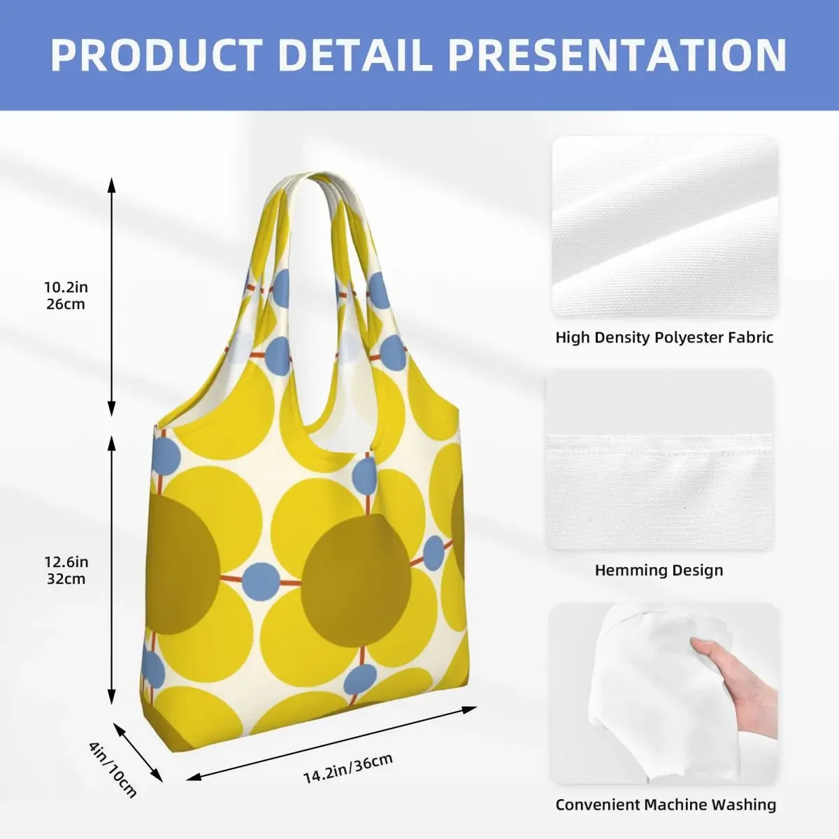 Изготовленная на заказ атомная цветочная желтая сумка для покупок Orla Kiely