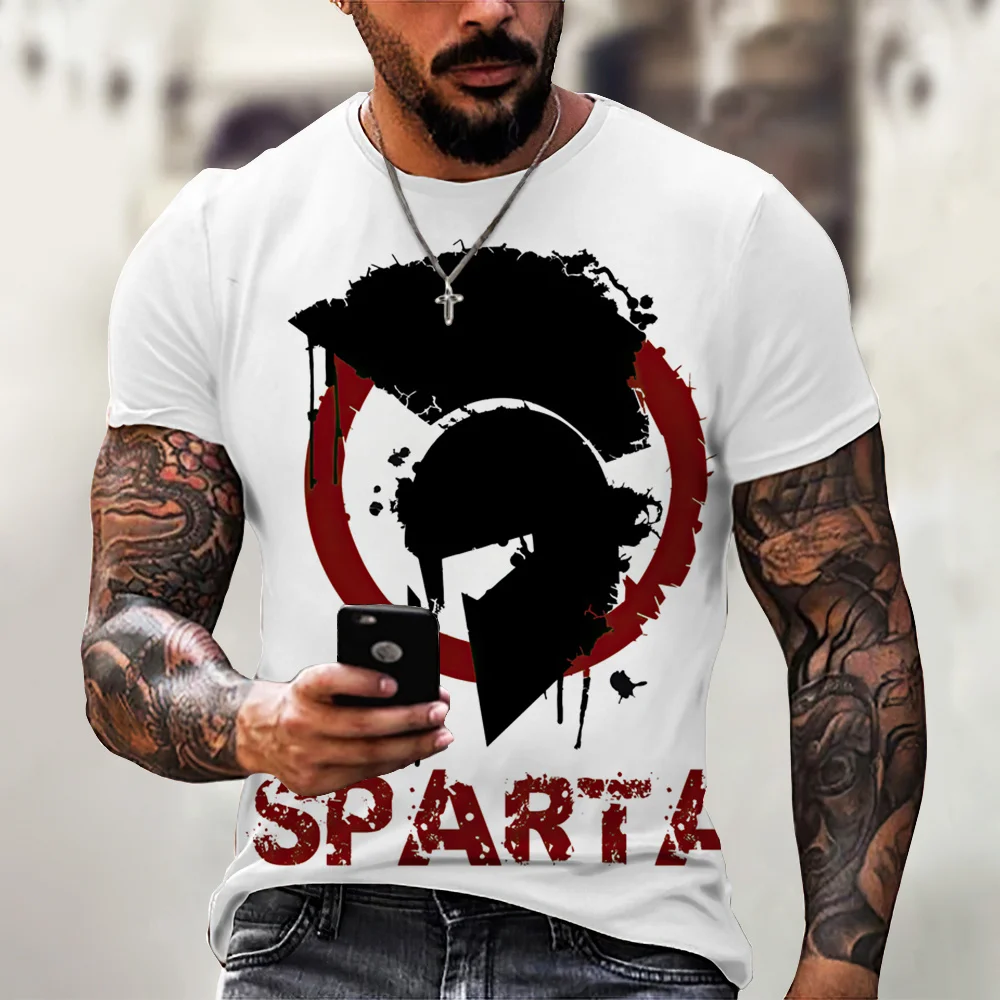 

Новинка 2023, Мужская футболка из спартанского воина, хлопковые топы, мужская одежда с 3D принтом и коротким рукавом, Повседневный пуловер овер...