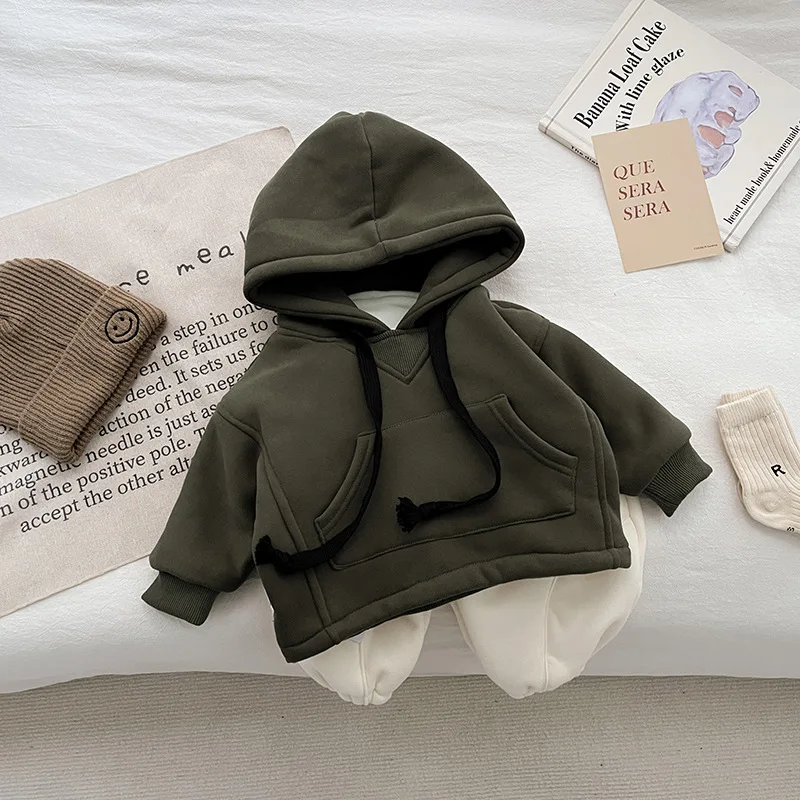 

2022 спортивный для мальчиков/девочек, однотонный, с капюшоном, теплый