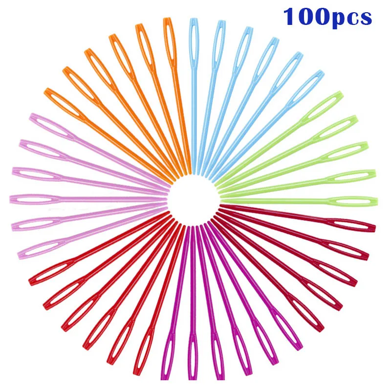 

100Pcs 7cm Plastic Knitting Needles DIY Crochet Hooks Wool Yarn Needles Children Sweater Weaving Tools Sewing Accessories