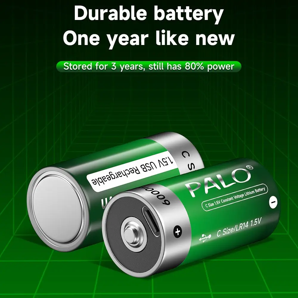 Фото Аккумулятор PALO 1.5V R14 LR14, литиевый, типоразмер C, с зарядкой через USB, для водонагревателей, фонариков, газовых плит, Li-ion №5