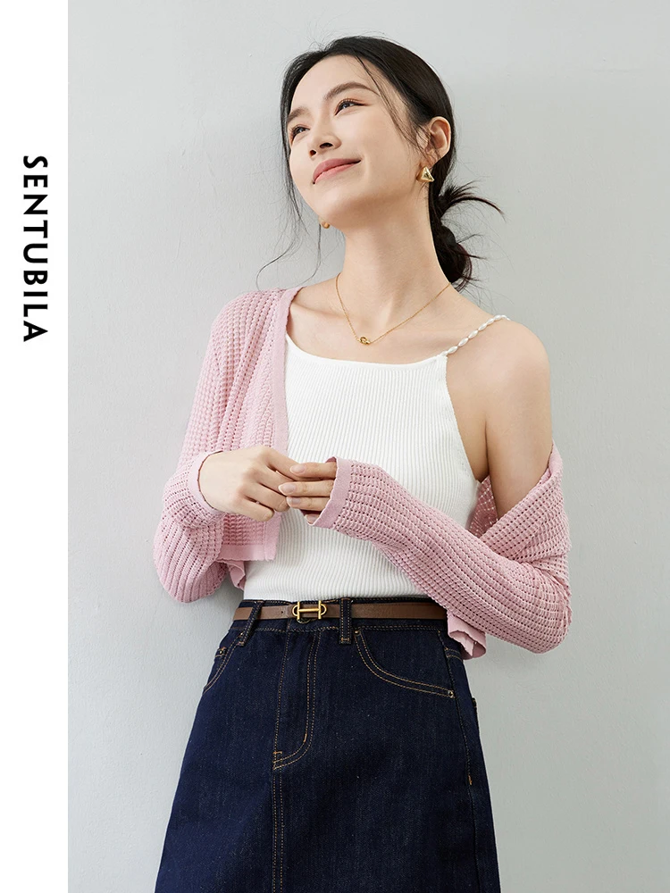 SENTUBILA Укороченный вязаный кардиган с v-образным вырезом пальто 2024 весна-лето