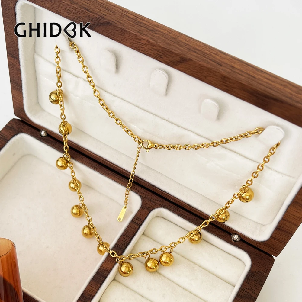 

GHIDBK Stainless Steel 18K Gold Pvd Plated Multiple Ball Choker Necklace for Women 2023 New Punk Girls Jewelry FREE TARNISH