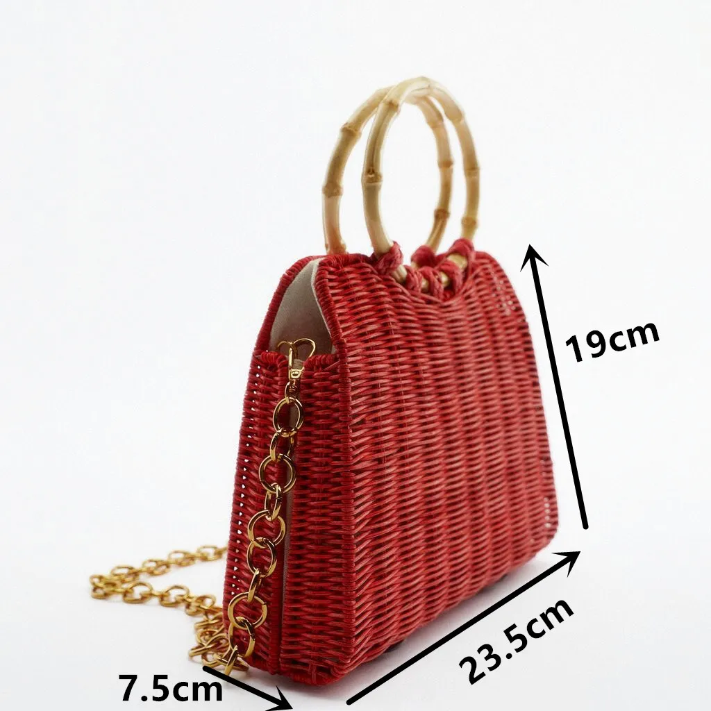 Summer new personality women's bag bamboo handle retro rattan woven handbag one-shoulder messenger straw |