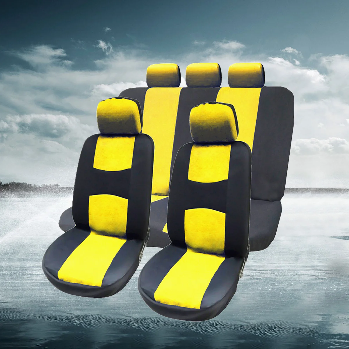 

Universal Breathable Mesh Cloth Car Seat Covers with Side Airbag Compatibility and No Tools Required Installation Yellow Color.