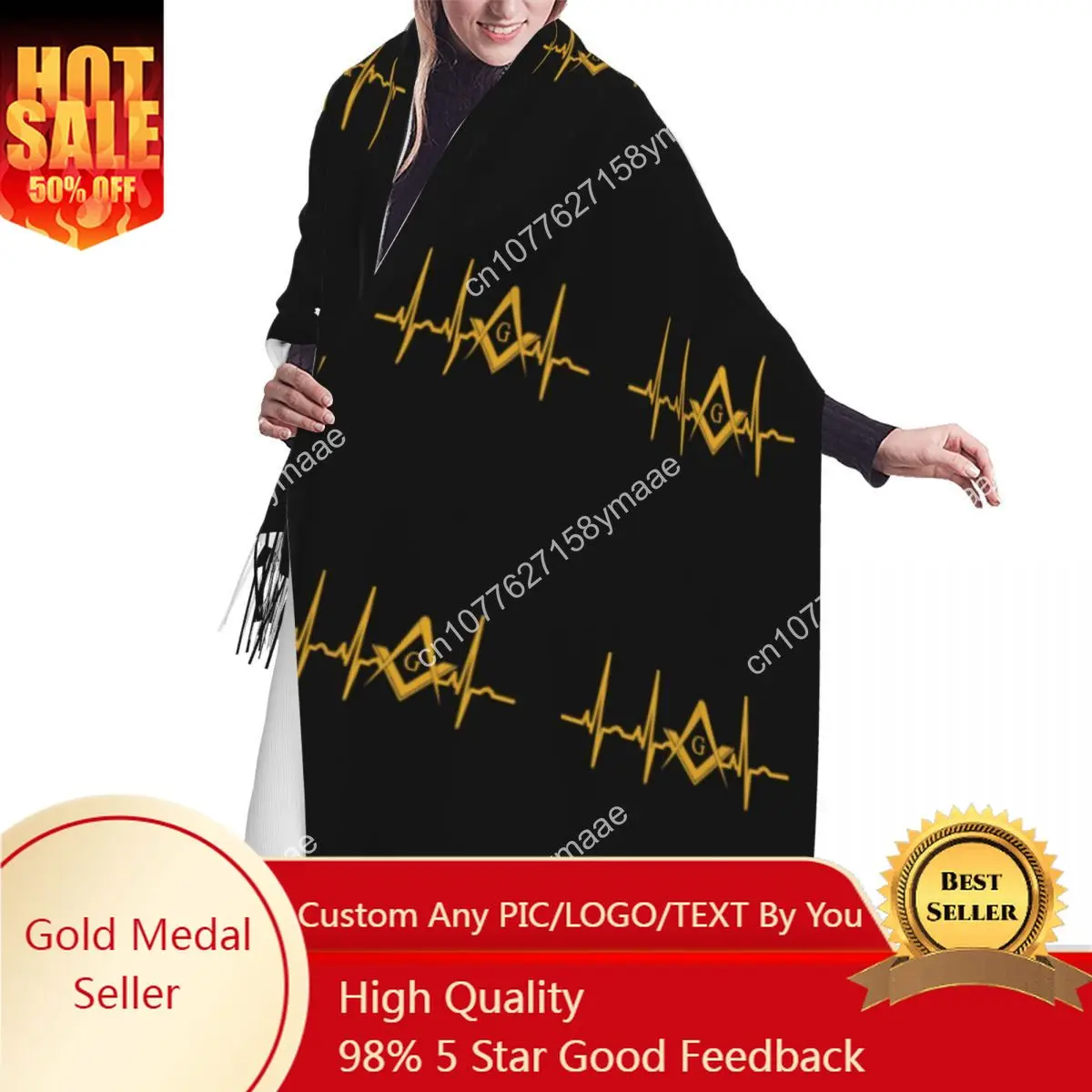 

Female Large Heartbeat Freemason Scarves Women Winter Fall Soft Warm Tassel Shawl Wraps Masonic Mason Versatile Female Scarf