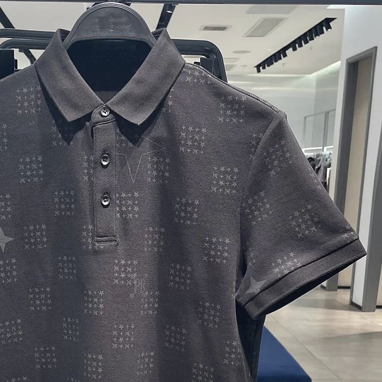 Niaojia Element 2024 Summer New Polo Shirt Short Sleeved T-shirt Fashion Brand Korean Sle Black High end Casual Print T-shi...