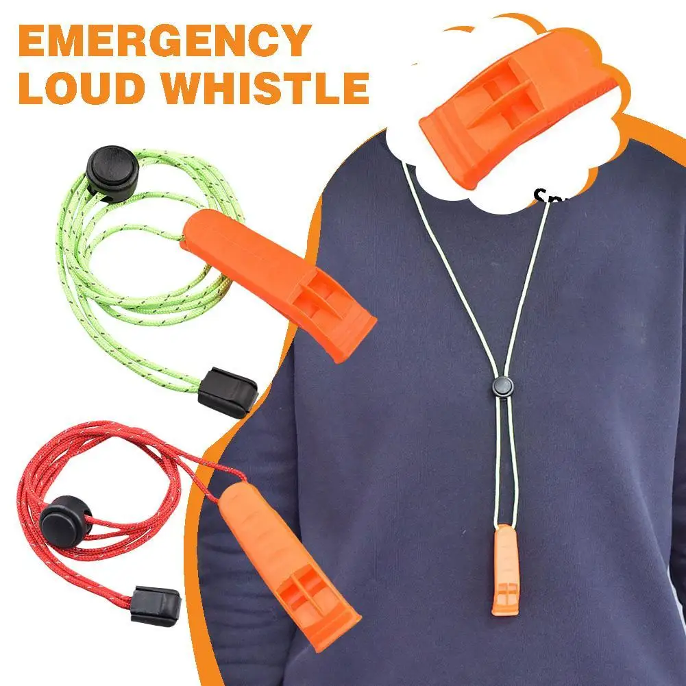 

Outdoor Camping Hiking Survival Rescue Emergency Loud Whistles With Lanyard Sports Match Double Pipe Dual Band Safety Whistle