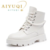 aiyuqi womens ankle boots winter large size 41 42 genuine leather fashion beaded women short boots fur warm womens booties