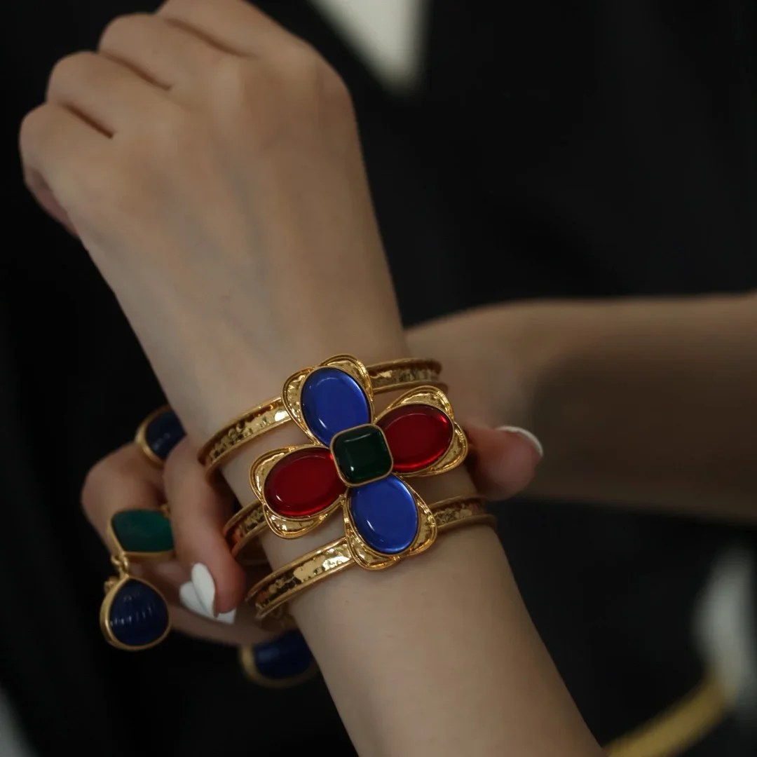 

Европейский и американский винтажный Модный трехслойный открытый женский браслет с перекрестной глазурью ювелирные изделия