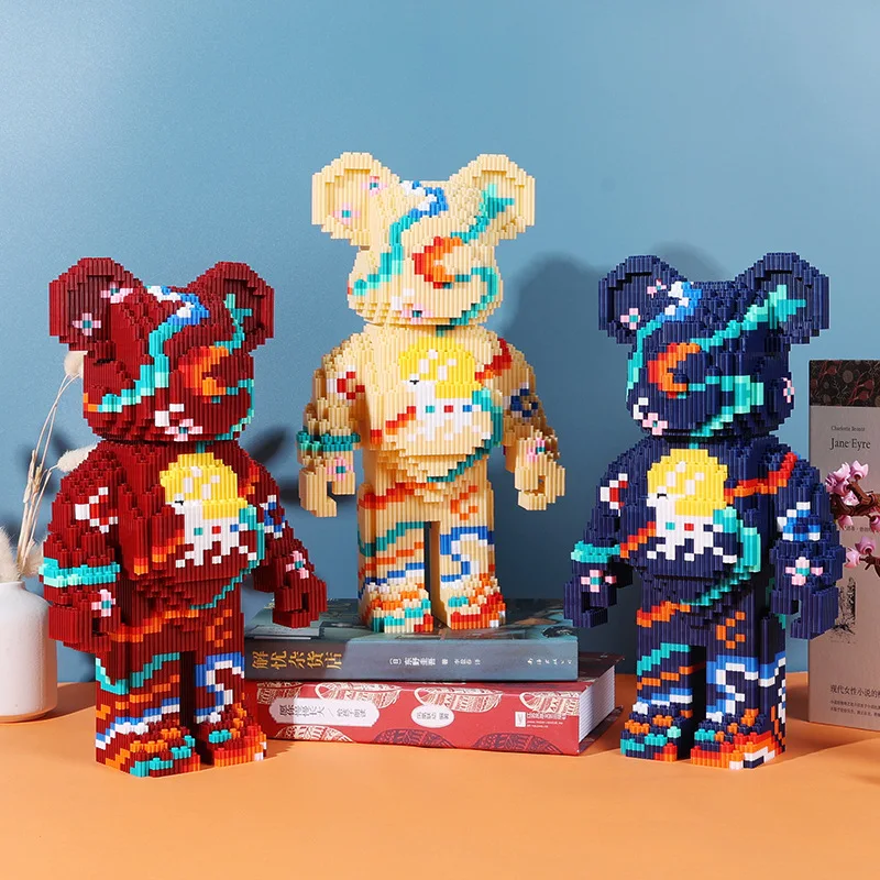 

Creative Dunhuang Drawer Bear Building Block Colorful Stripe Cartoon Assembled Model Magic Bricks Toy For Kids Birthday Gift