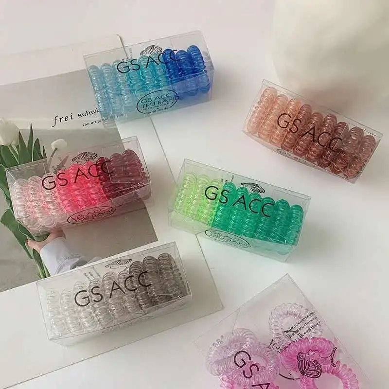 

9 Boxed Gradient Color Telephone Wire Hair Ring Ins Net Red Girl Heart Tie Hair Fresh Head Rope Rubber Band Hair Accessories