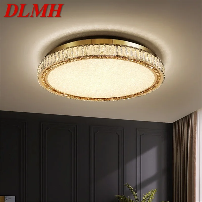 

DLMH Postmodern Ceiling Lamp Gold LED Round Crystal Decorative Fixtures For Bedroom Study Light