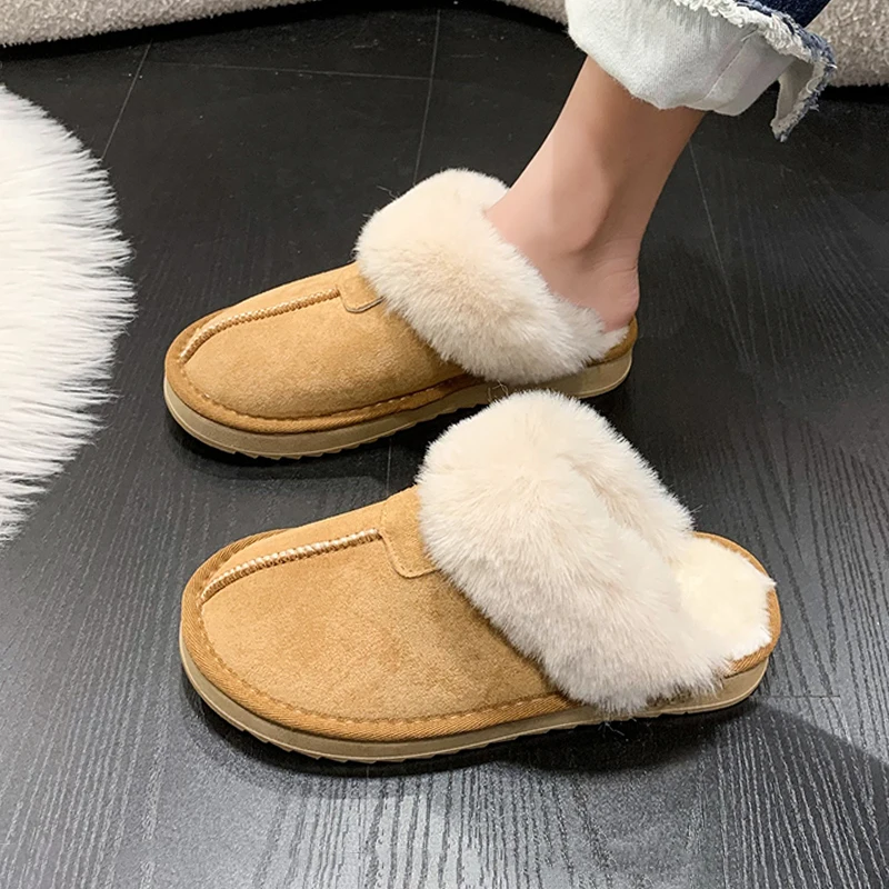 

Med Slippers Soft Shoes For Girls Slides Winter Footwear Cover Toe Fashion Slipers Women Fur Flip Flops Comfort Lady Flat Luxury