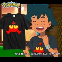 pokemon ash ketchum litten clothes t shirt pikachu gengar anime peripheral short sleeve kawaii cartoon printed summer tees
